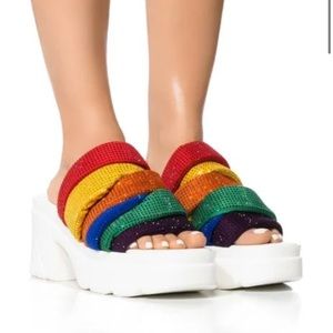 Akira Rainbow Platform Rhinestone Sandals